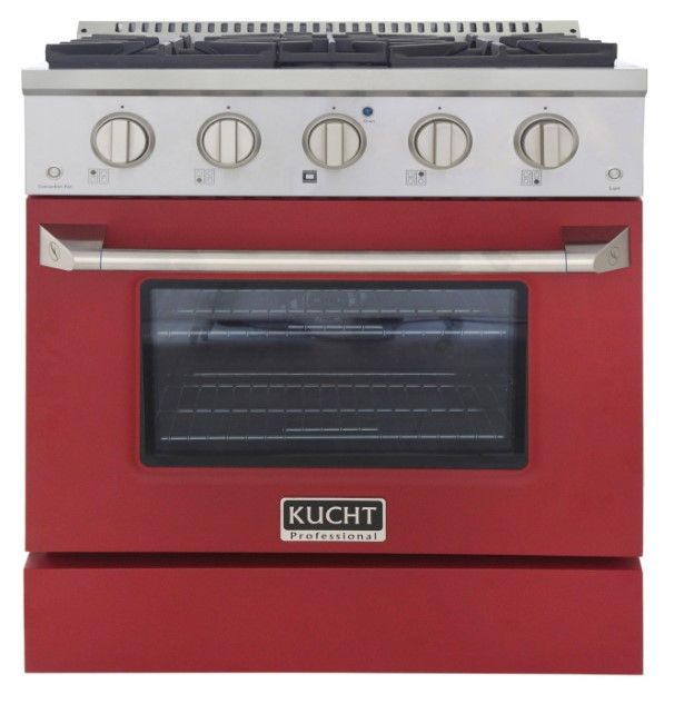 Kucht Professional KDF Series 30" Stainless Steel Pro Style Dual Fuel Range with Red Door-1
