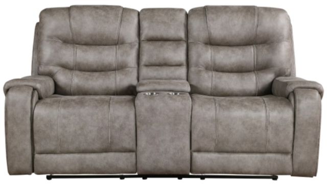 Homelegance® Oberon Grayish Brown Double Manual Reclining Loveseat with Center Console-2