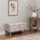 Linon Stephanie Aqua Floral/Rustic Gray Storage Bench-1