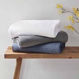 Olliix by Clean Spaces Gauze White Full/Queen 100% Cotton Lightweight Blanket-2