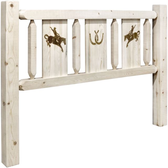 Montana Woodworks® Homestead Clear Lacquer Queen Headboard with Laser Engraved Bronc Design-0