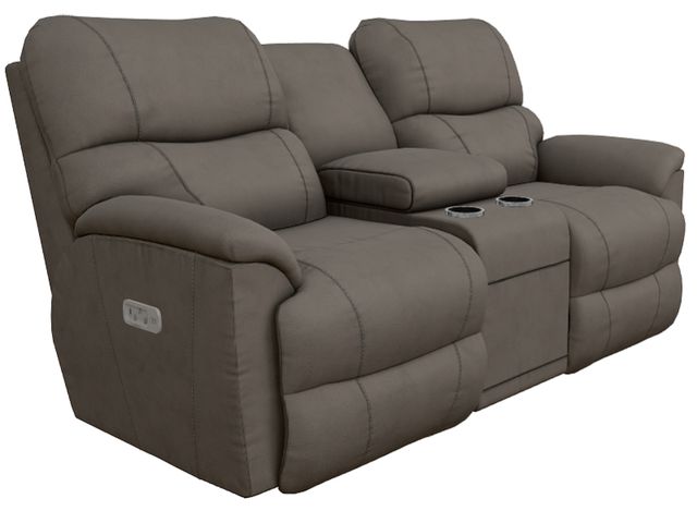 La-Z-Boy® Trouper Gray Leather Power Reclining Loveseat with Console, Headrest, and Lumbar-0
