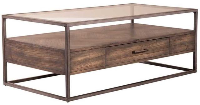 Liberty Furniture Jamestown Glass Top Rectangular Cocktail Table with Tobacco Base-0
