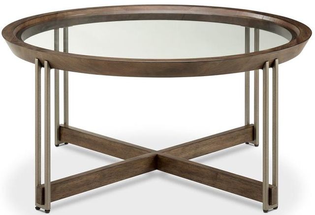 Magnussen Home® Elora Glass Top Round Cocktail with Walnut Frame-0