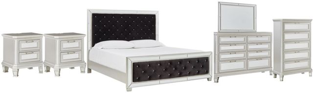 Signature Design by Ashley® Lindenfield 6-Piece Black/Silver King Upholstered Panel Bed Set-0