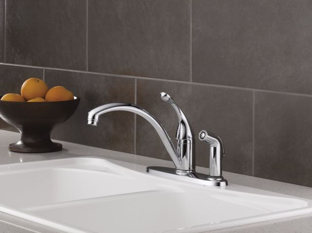 Delta Collins™ Chrome Single Handle Kitchen Faucet with Spray-1