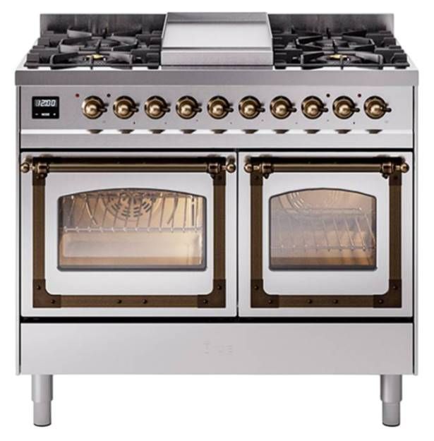 Ilve® Nostalgie II Noblesse 40'' Stainless Steel Pro Style Dual Fuel Range with Burnished Trim-0