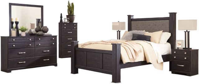 Signature Design by Ashley® Reylow 5-Piece Dark Brown Queen Poster Bed Set-1