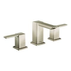 Moen® 90 Degree Brushed Nickel Two-Handle Low Arc Bathroom Faucet