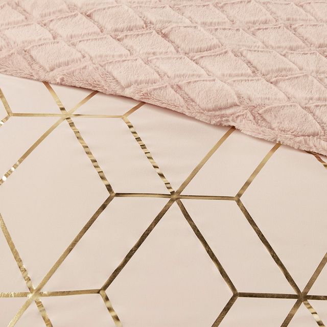 Olliix by Intelligent Design Ainsley Blush Twin/Twin XL Metallic Print Reversible Comforter Set-2