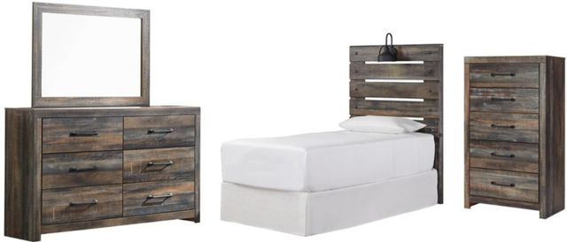 Signature Design by Ashley® Drystan 4-Piece Brown Rustic Twin Panel Headboard Bedroom Set-0