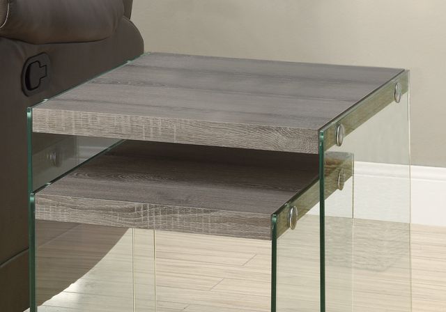 Monarch Specialties Inc. 2-Piece Dark Taupe Tempered Glass Nesting Tables Set-1