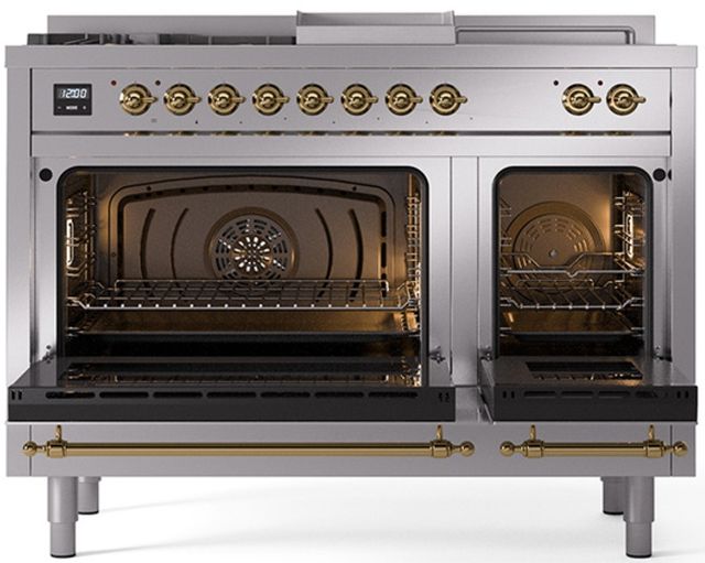Ilve® Nostalgie II Series 48" Stainless Steel Pro Style Dual Fuel Range-1