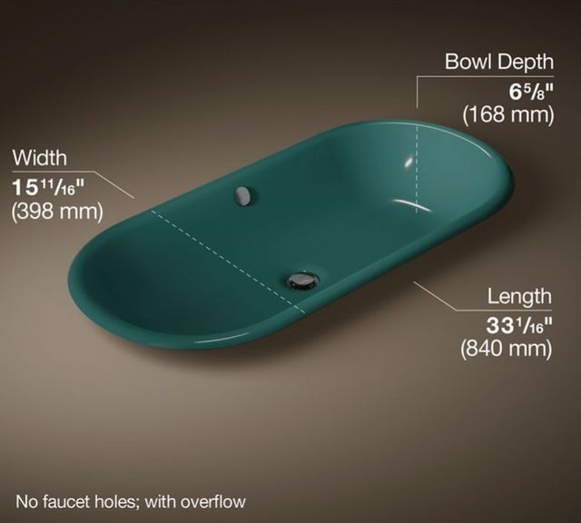Kohler Iron Plains® Teal 33" Oval Drop-In/Undermount/Vessel Bathroom Sink-3