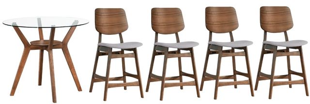 New Classic® Home Furnishings Oscar 5-Piece Clear/Gray/Walnut Counter Table Set-0