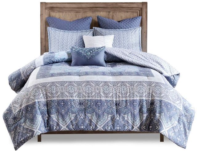 Olliix by Urban Habitat 7 Piece Blue Full/Queen Maggie Reversible Cotton Comforter Set-0