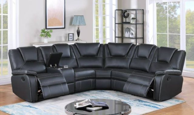 Milton Greens Stars 7-Piece Black Leather Modular Manual Recliner Sectional-1