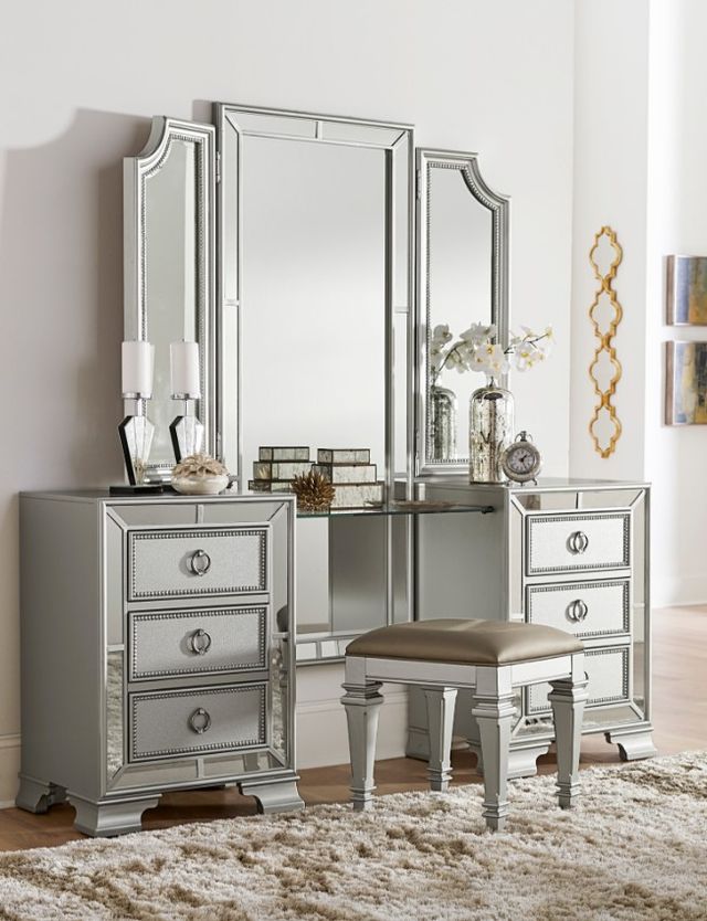 Homelegance® Avondale Gray/Silver Vanity Stool-1
