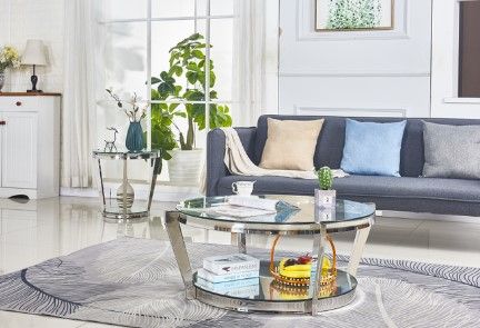 Mazin Furniture Paola Clear Glass Top Coffee Table with Polished Chrome Base-3