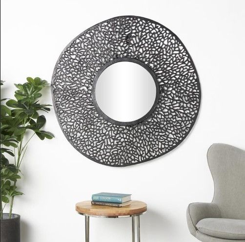 Deco Marche Black Wall Mirror with Lattice Frame-4