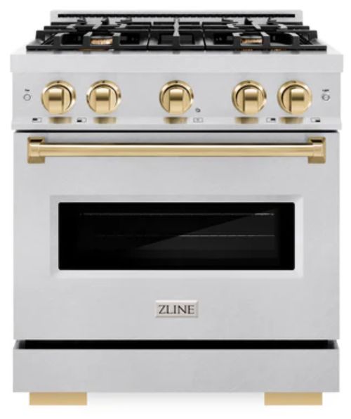ZLINE Classic Autograph Edition 30" Satin Stainless Steel Pro Style Gas Range with Polished Gold Accents-0