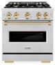 ZLINE Classic Series Autograph Edition 30" Satin Stainless Steel Pro Style Gas Range with Polished Gold Accents-0