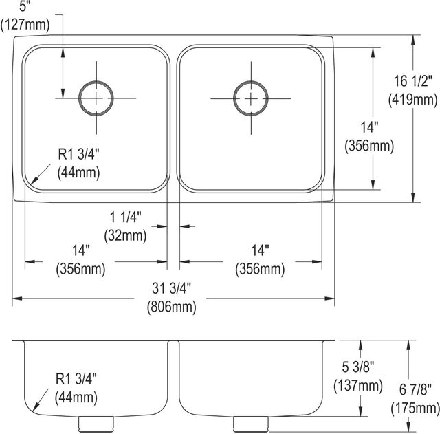 Elkay Lustertone® Classic Lustrous Satin 31-3/4" x 16-1/2" x 5-3/8" Double Bowl Undermount ADA Sink with Perfect Drain®-1