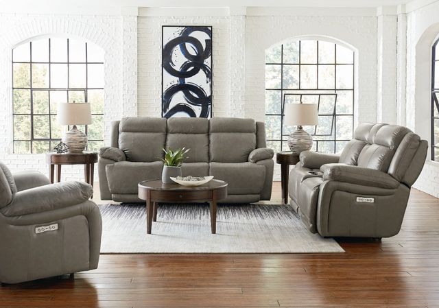 Bassett® Furniture Club Level Evo Pewter Power Reclining Loveseat with Console-3