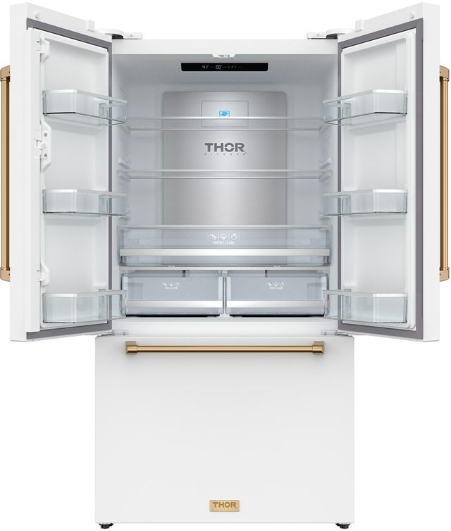 Thor Kitchen Gordon Ramsay Series 36" White French Door Counter Depth Refrigerator with Ice Maker & Bronze Hardware-1