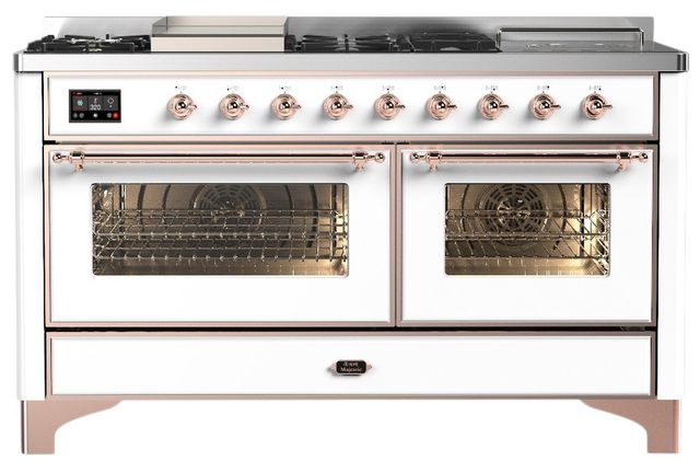 Ilve® Majestic III 60" White Pro Style Dual Fuel Natural Gas Range with French Top and Copper Trim-0