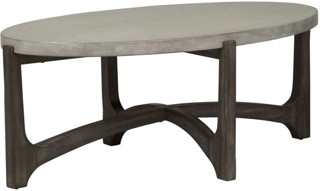 Liberty Furniture Cascade Gray Oval Cocktail Table with Wirebrush Rustic Brown Base-0