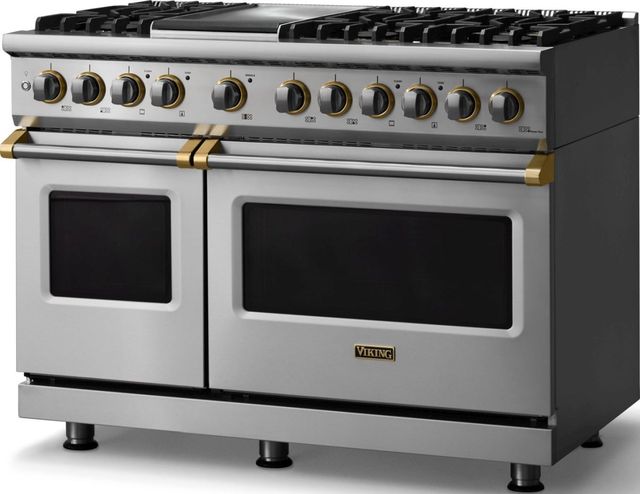 Viking® 5 Series 48" Stainless Steel Pro Style Dual Fuel (NG) Range with Brushed Brass Trim-3
