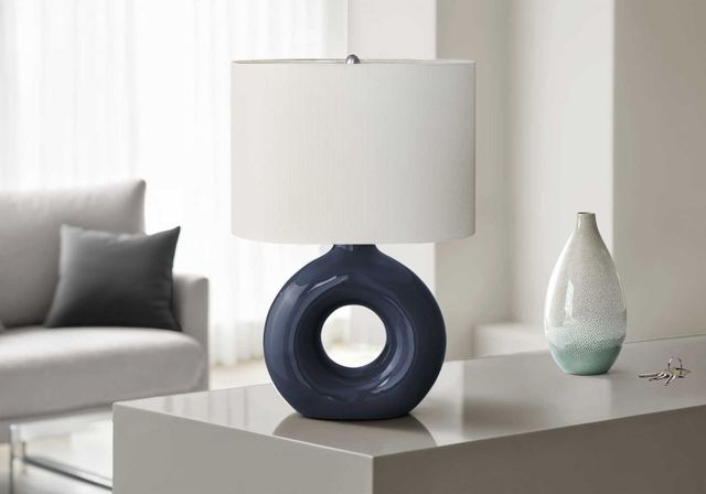 Monarch Specialties Inc. Blue Ceramic Table Lamp with Ivory Shade-2
