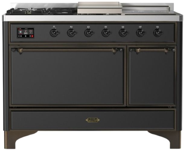 Ilve® Majestic III 48" Graphite Matte Pro Style Dual Fuel Liquid Propane Range with French Top and Burnished Trim-0
