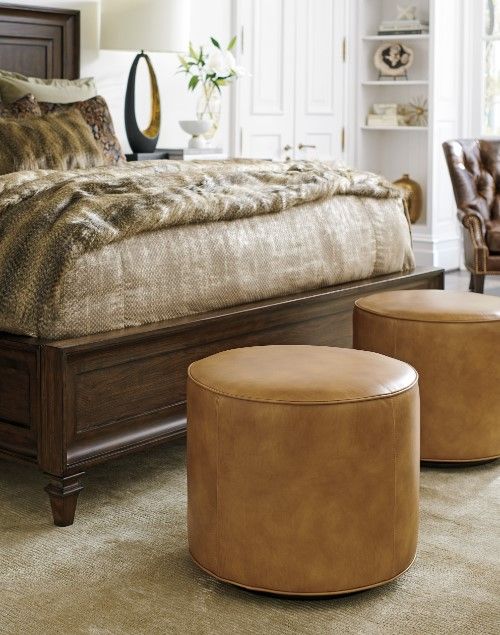 Lexington Home Customizable Silverado Waverly Leather Swivel Ottoman-1