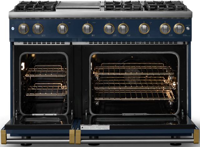 Viking® 5 Series 48" Slate Blue Pro Style Gas (LP) Range with Brushed Brass Trim-1