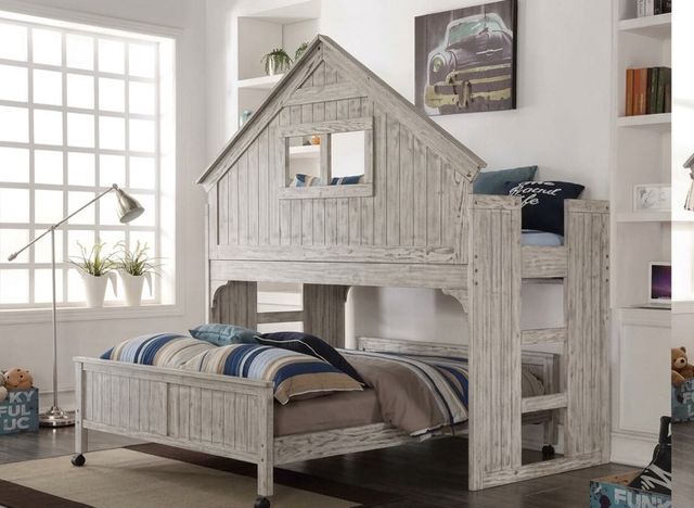 Donco Kids Clubhouse Brushed Driftwood Youth Full Caster Bed-1