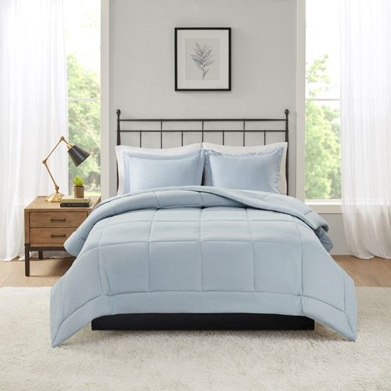 Olliix by Madison Park Sarasota Seafoam Blue Full/Queen Microcell Down Alternative Comforter Mini Set-0