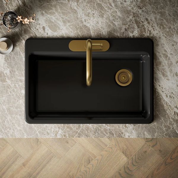 KOHLER® Riverby® Black 33" 3-Faucet Hole Top-Mount Single-Bowl Kitchen Sink-2