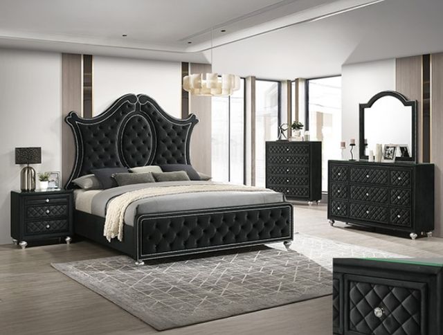 Crown Mark Cameo Black Queen Upholstered Panel Bed-1