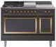 Ilve® Nostalgie II Noblesse 48'' Graphite Matte Pro Style Dual Fuel Range with Brass Trim-0