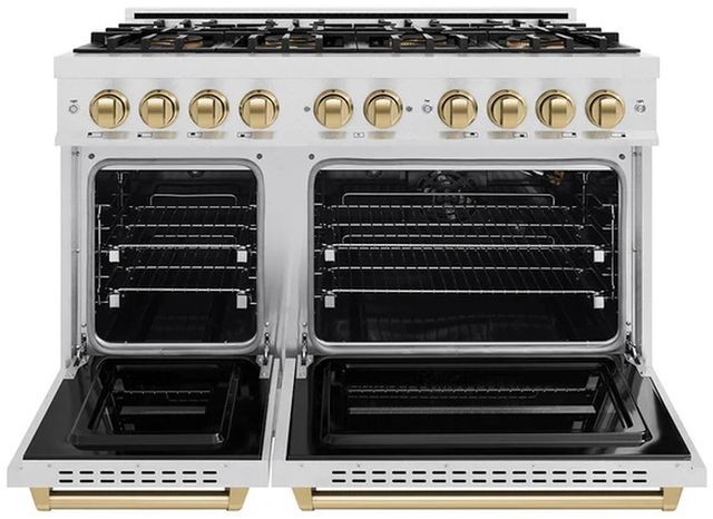 ZLINE Autograph Edition 48" 6.7 cu. ft. Gas Range with 8 Burner DuoPro™ Cooktop and Dual Ovens in Satin Stainless Steel and Champagne Bronze Accents (PCGRSZ-48-CB)-1