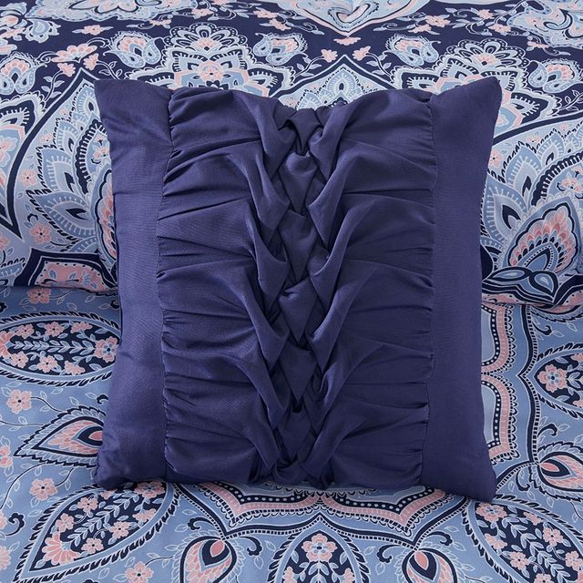 Olliix by Intelligent Design Odette Blue Full/Queen Boho Comforter Set-3