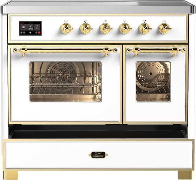 Ilve® Majestic III 40" White Pro Style Induction Range with Triple Glass Door and Brass Trim-2