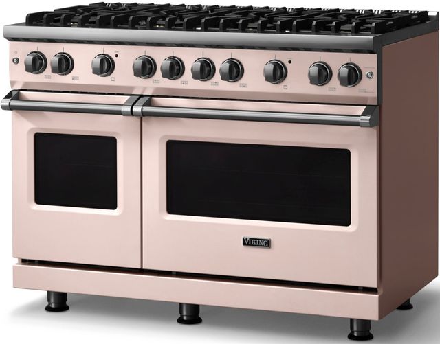 Viking® 5 Series 48" Blush Pro Style Gas (NG) Range with Polished Chrome Trim-2
