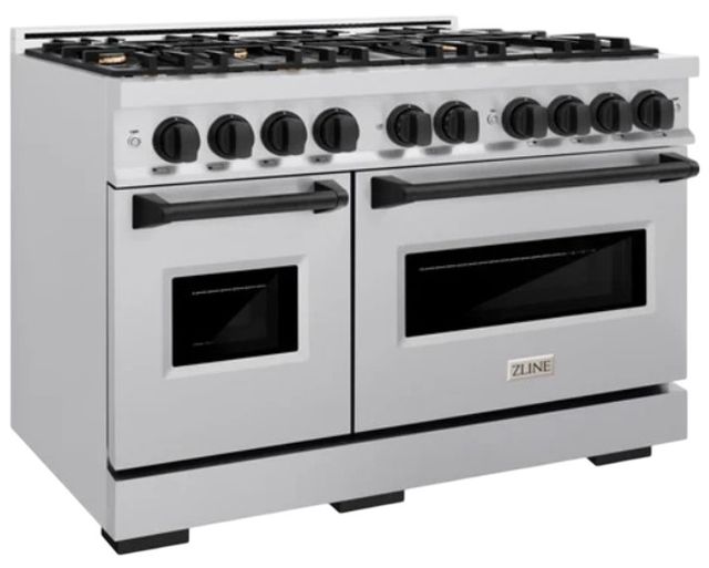 ZLINE Classic Autograph Edition 48" Stainless Steel Pro Style Gas Range with Matte Black Accents-2