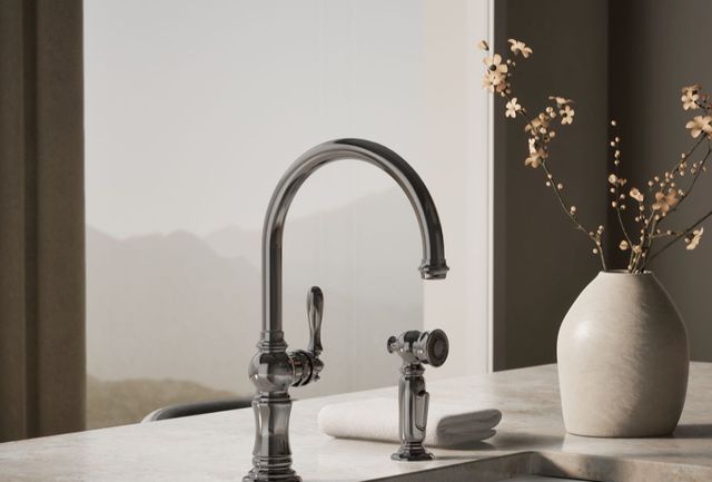KOHLER® Artifacts® Vibrant Titanium Single-Handle Kitchen Sink Faucet with 2-Function Sprayhead-1