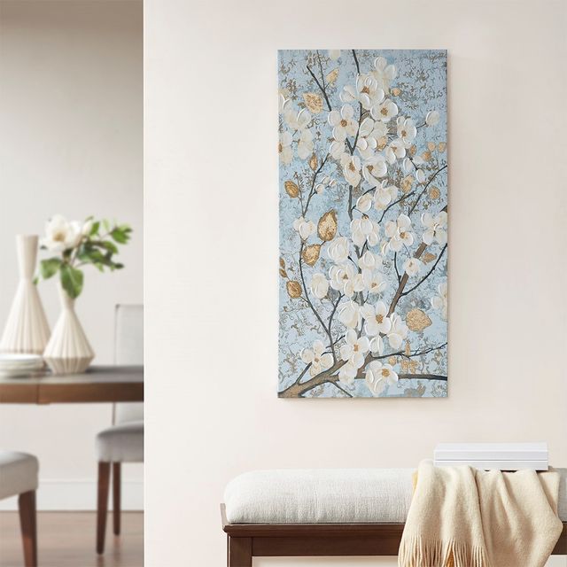 Olliix by Madison Park Luminous Bloom Blue Gold Foil Floral Hand Embellished Canvas Art-4