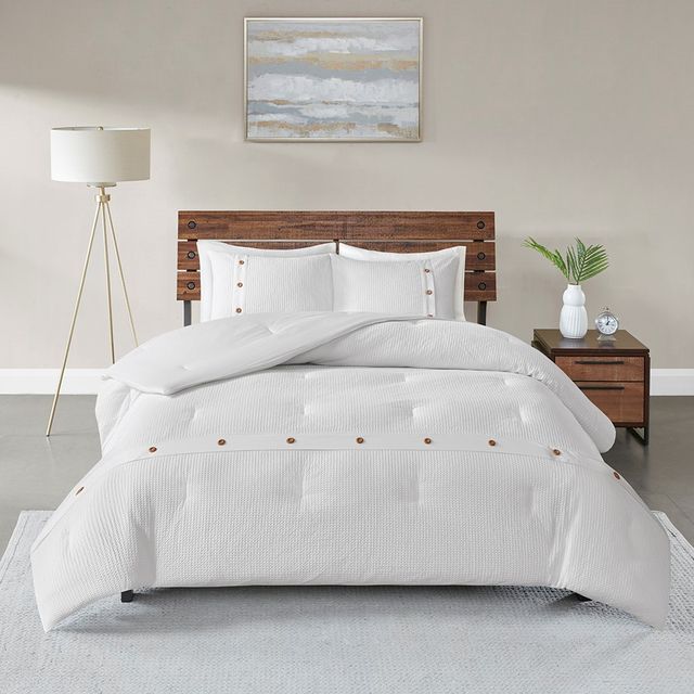 Olliix by Madison Park 3 Piece White King/California King Finley Cotton Waffle Weave Comforter Set-0