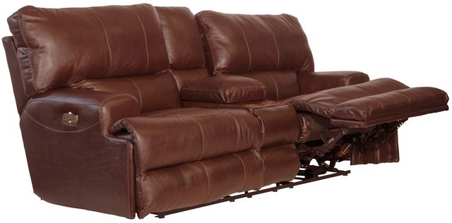 Catnapper® Wembley Walnut Leather Power Lay Flat Reclining Console Loveseat with Power Adjustable Headrest and Power Adjustable Lumbar Support-1